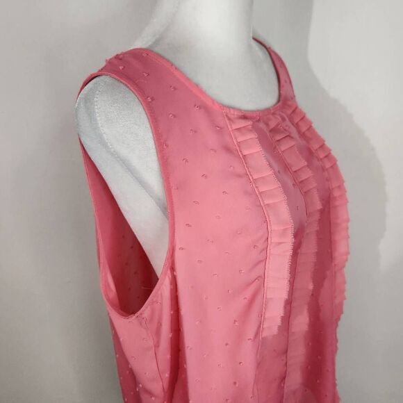 Elle Pink Swiss Dot Sleeveless Blouse Size Large Pink Semi-Sheer Ruffle Top - Picture 4 of 8